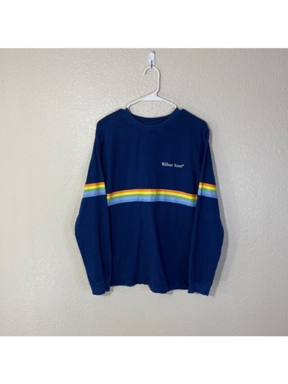 Wilbur Soot Shirt Mens Medium Rainbow Stripe Long Sleeve Crewneck Tee